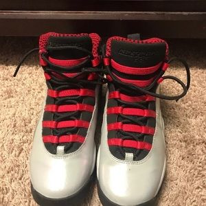 Air Jordan 10 metallic silver and fluorescent red